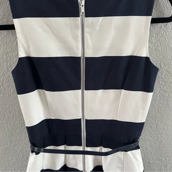 Tommy Hilfiger Navy White Striped Boat Neck Sheath Dress Belted Size 0 Nautica - Picture 8 of 11